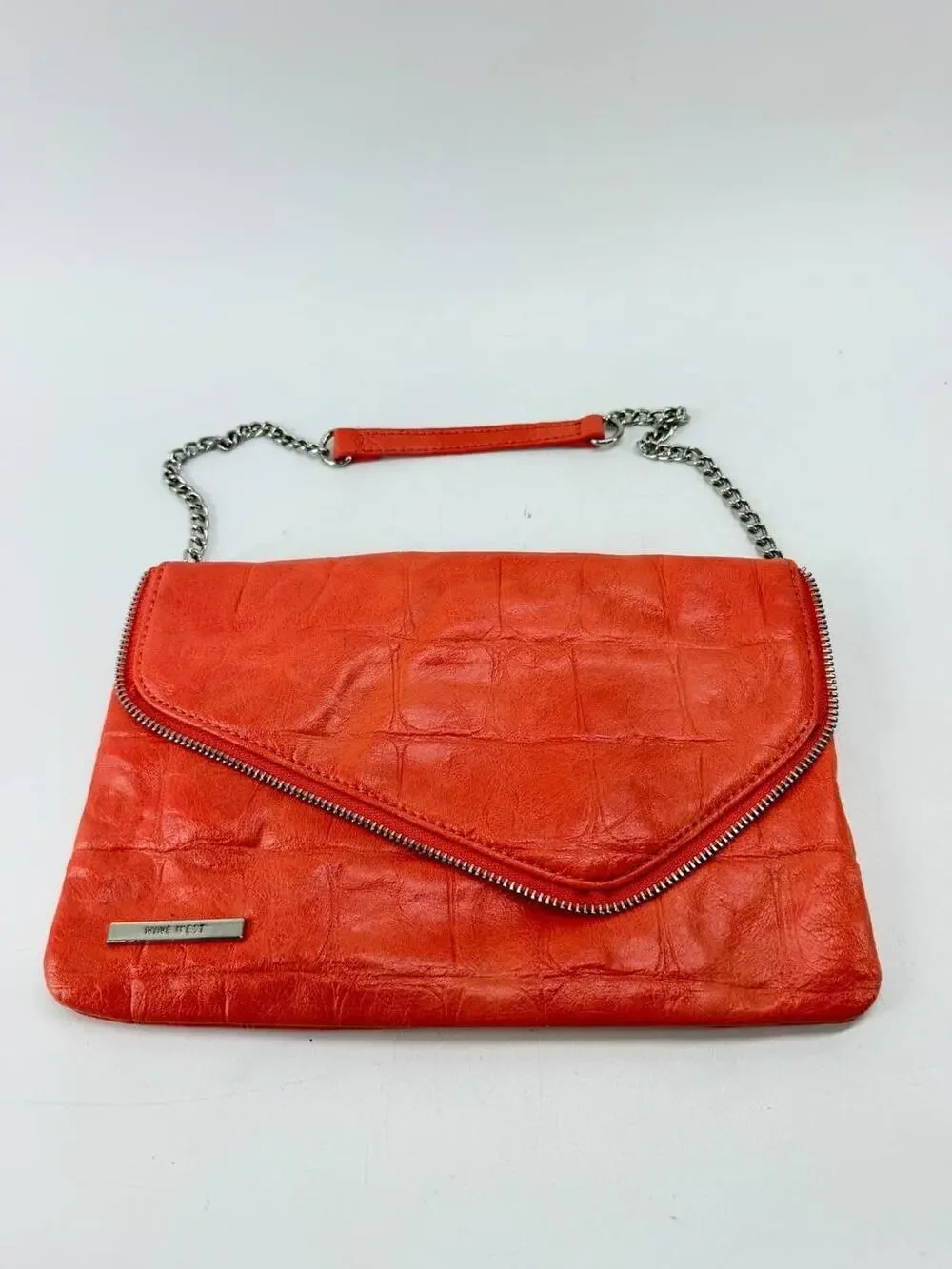 Nine West Coral Faux Croc Envelope Clutch Purse Chain Strap Evening Bag